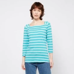 Regatta Ladies Polexia Square Neck Top Turquoise White Stripe